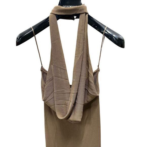 New Aya Muse Edo Halterneck Draped Maxi Dress XS Light Tan Brown - Picture 4 of 9